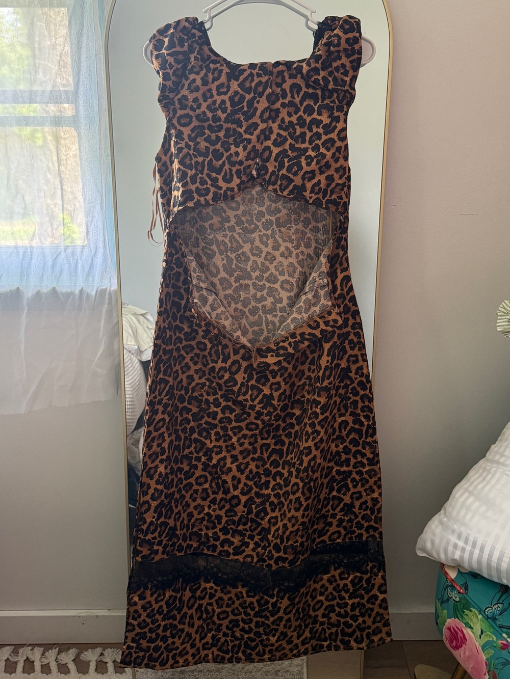 Free people foolish heart Leopard Print Lace-Trim Slip Dress Medium NWT - Picture 3 of 3